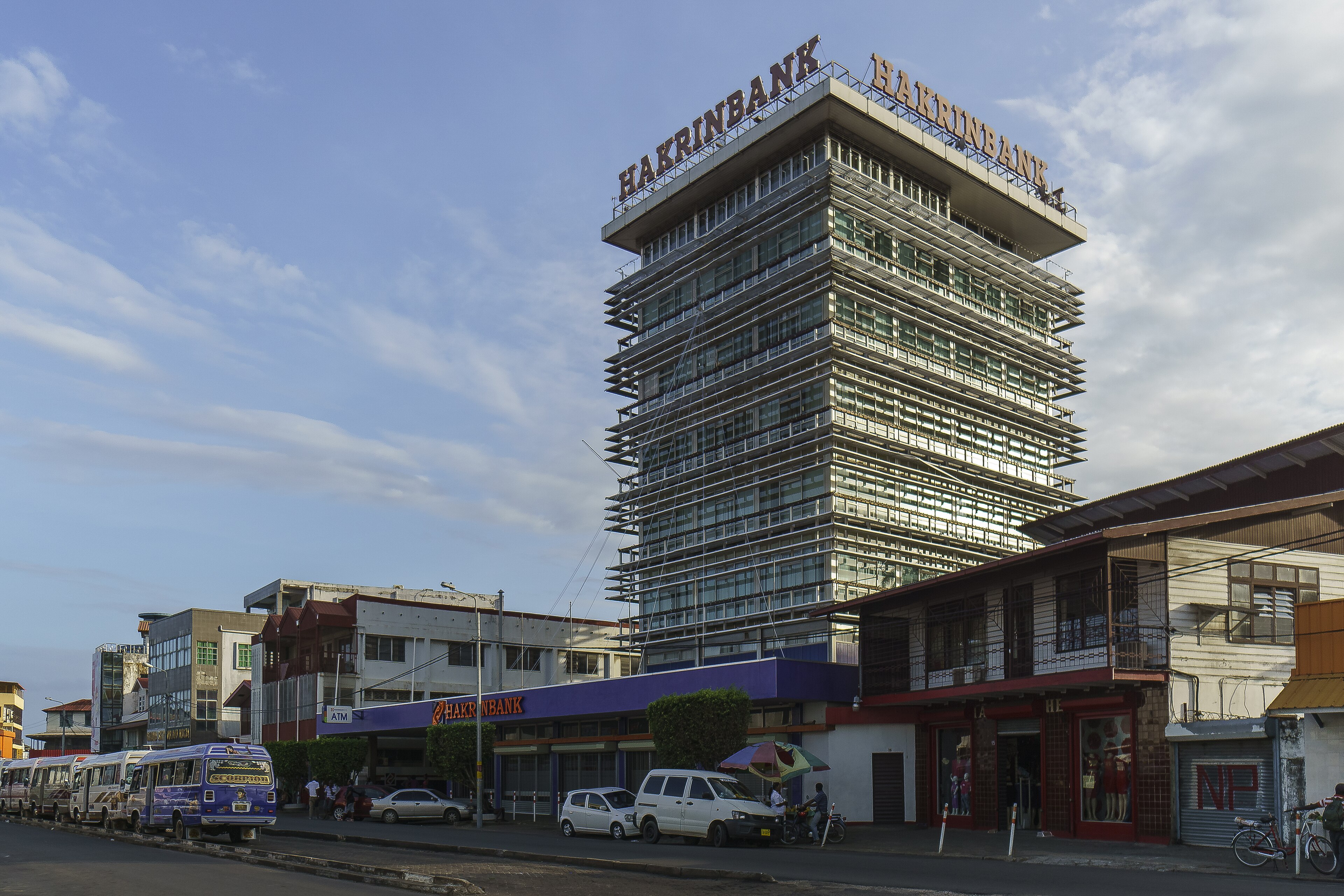Office tower and shops in downtown Paramaribo.